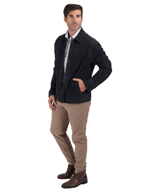 Camisola de piel en color Azul Marino, marca Perry Ellis para Caballero.